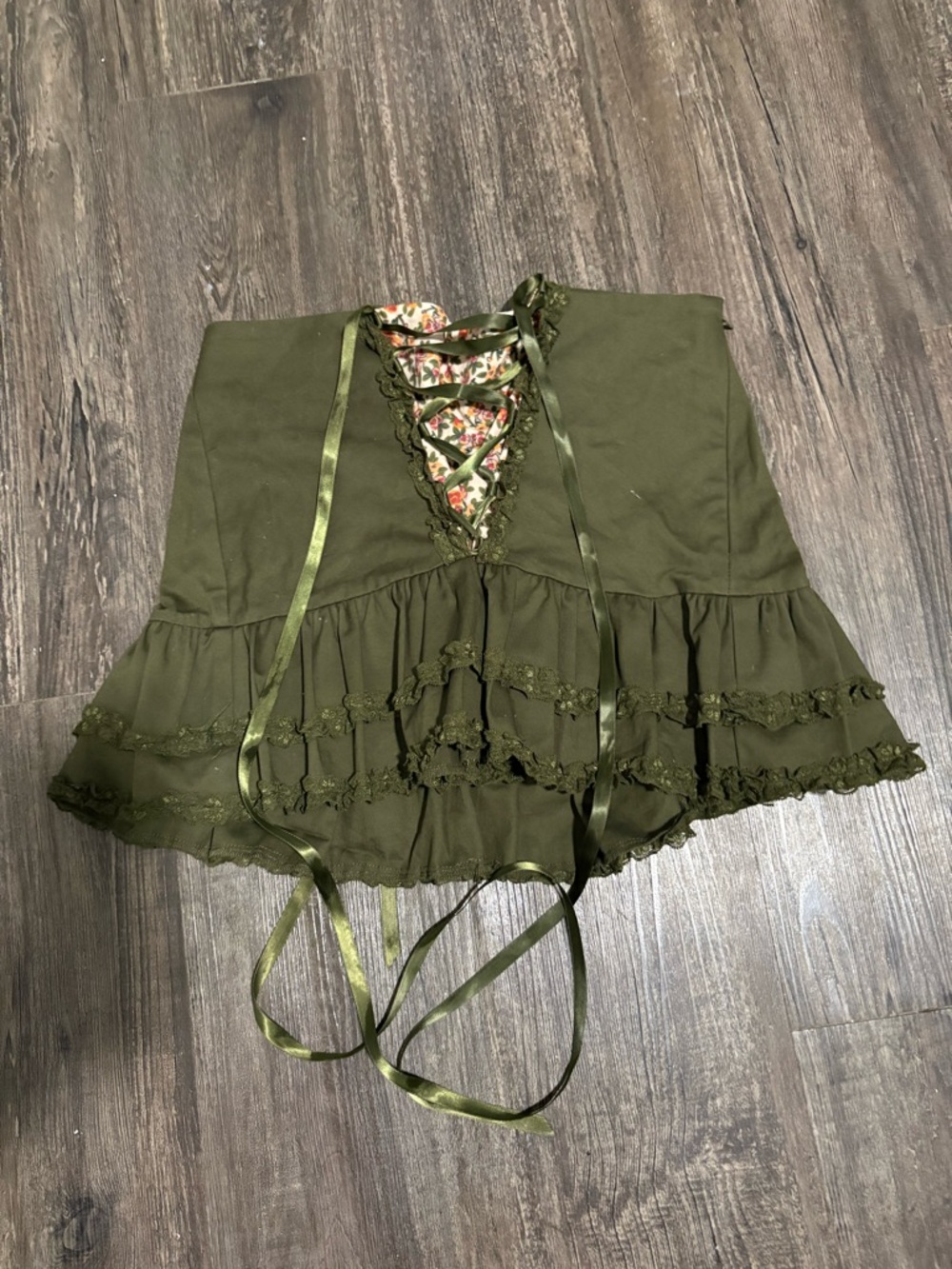 Current Mood Olive Green Hooded Peplum Top with Floral Lining